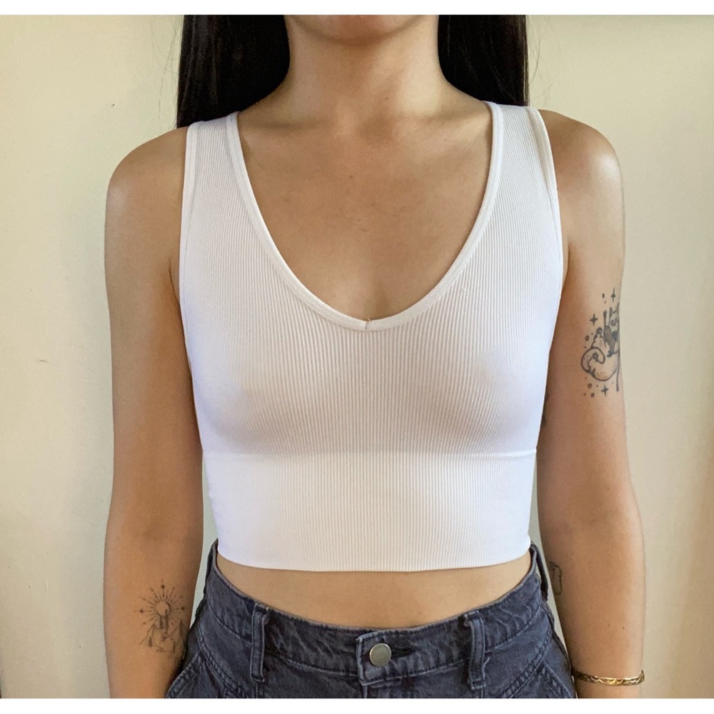 White Ribbed Crop Top